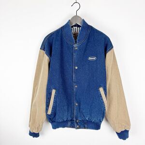 Turning Point Peterbilt Bomber Jacket Mens Small Vintage Tan Denim Snap Front